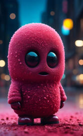 a pink toy with a face