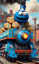 a train with stuffed animals on it