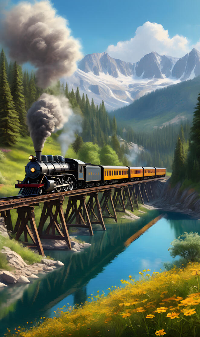 Train In the Rocky Moutains