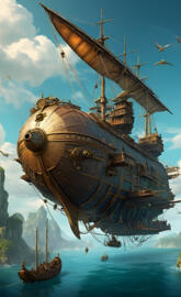 steam punk flying ship