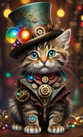 Holiday steam punk kitten
