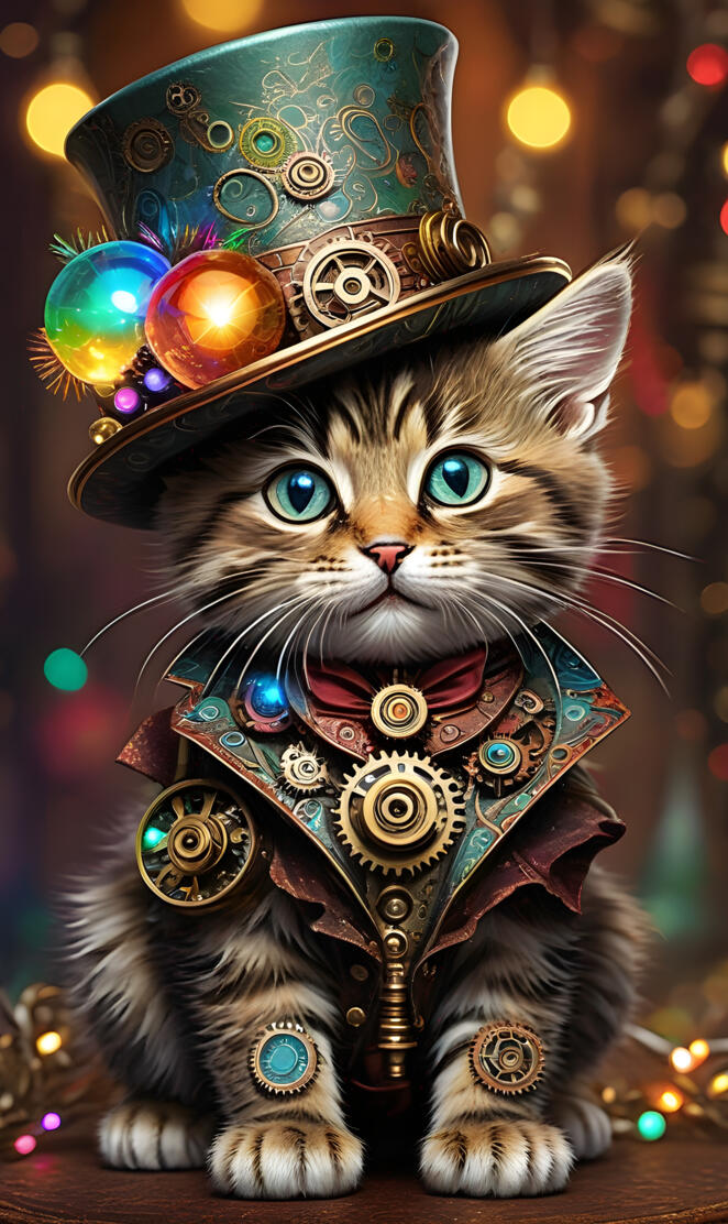 Holiday steam punk kitten