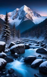 Winter Mountain and Steam