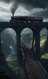 a train on a bridge dark sci-fi