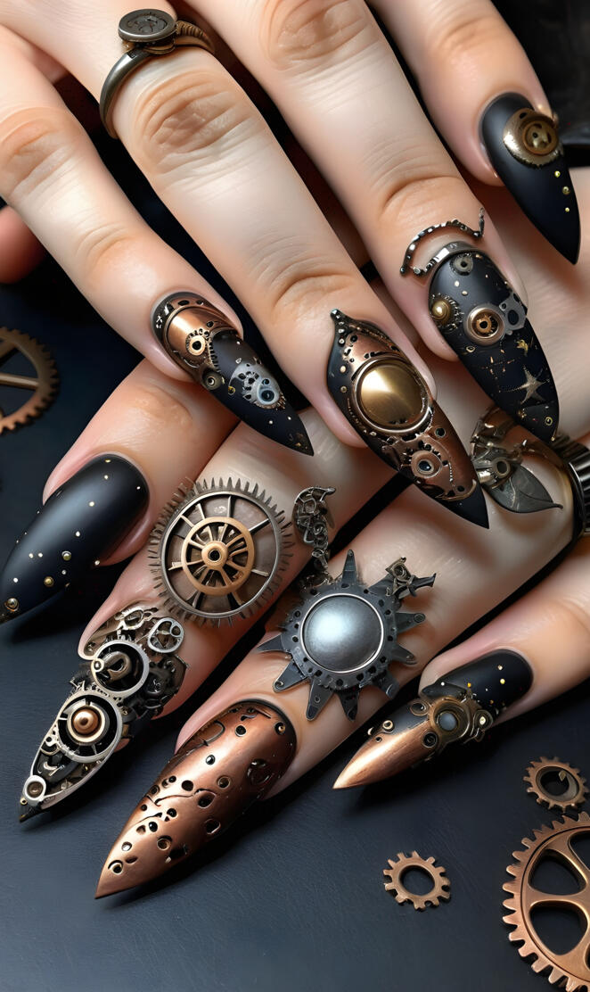steam punk nails black