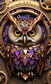 owl, steam punk, purple