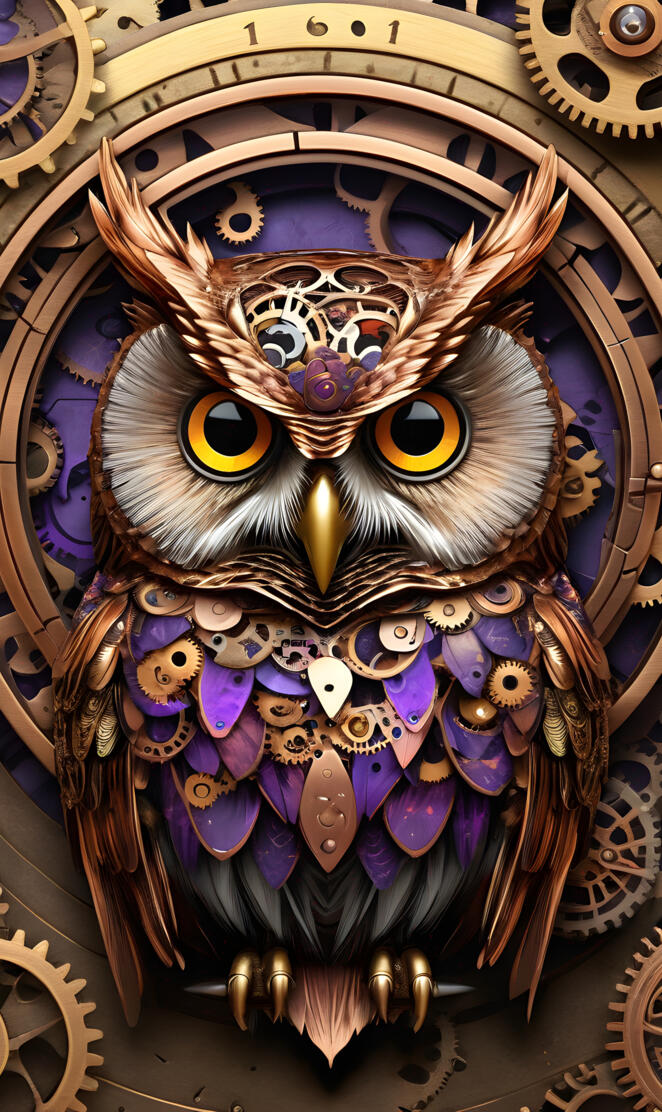 owl, steam punk, purple