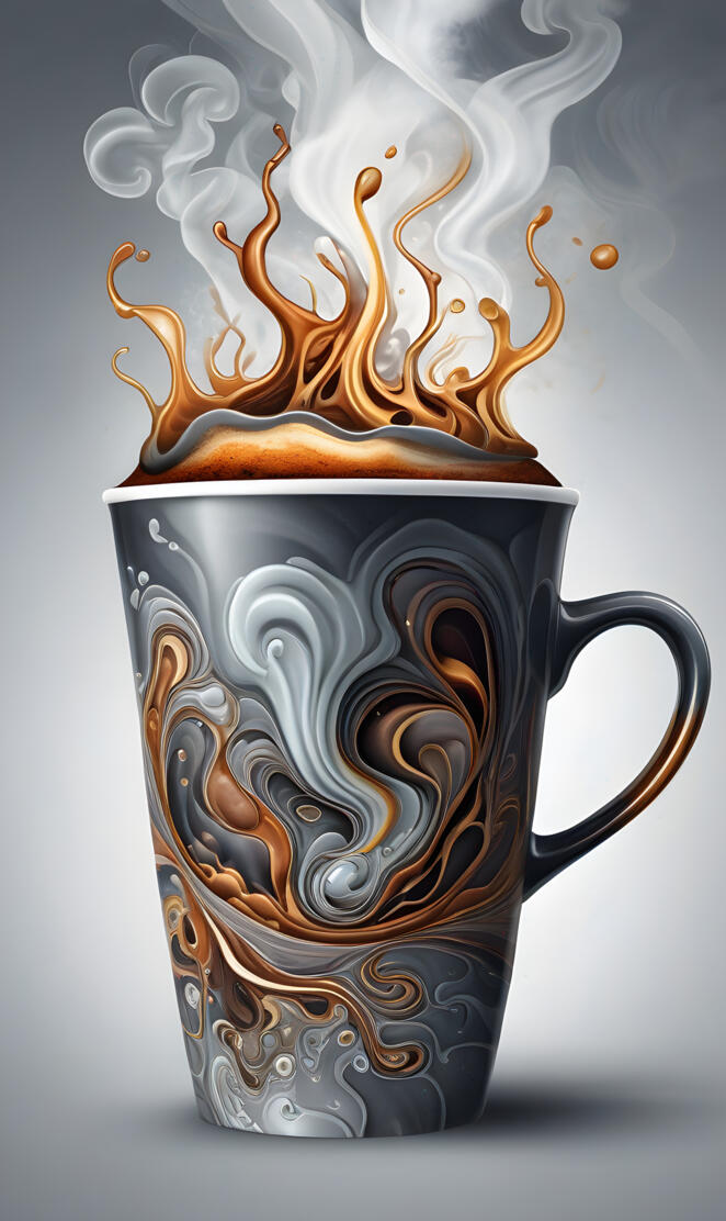 stained cup coffee gray smoke insanely detailed beautifully lit trippy