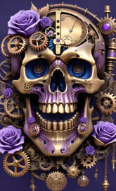 skull with purple roses smile