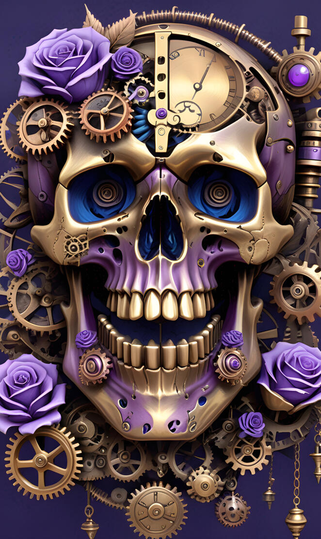 skull with purple roses smile