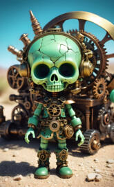 steam punk green skull boy