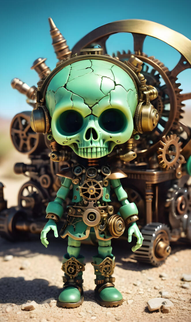 steam punk green skull boy