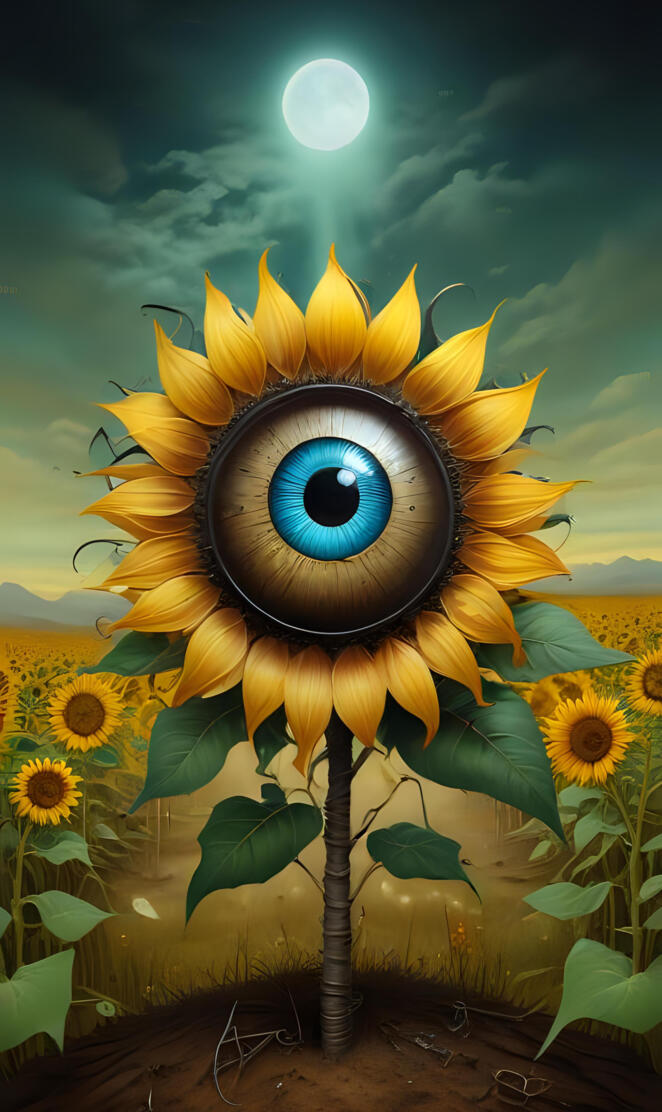 AI steam punk eyeball sunflower