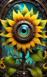 AI steam punk eyeball sunflower