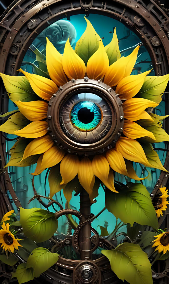 AI steam punk eyeball sunflower