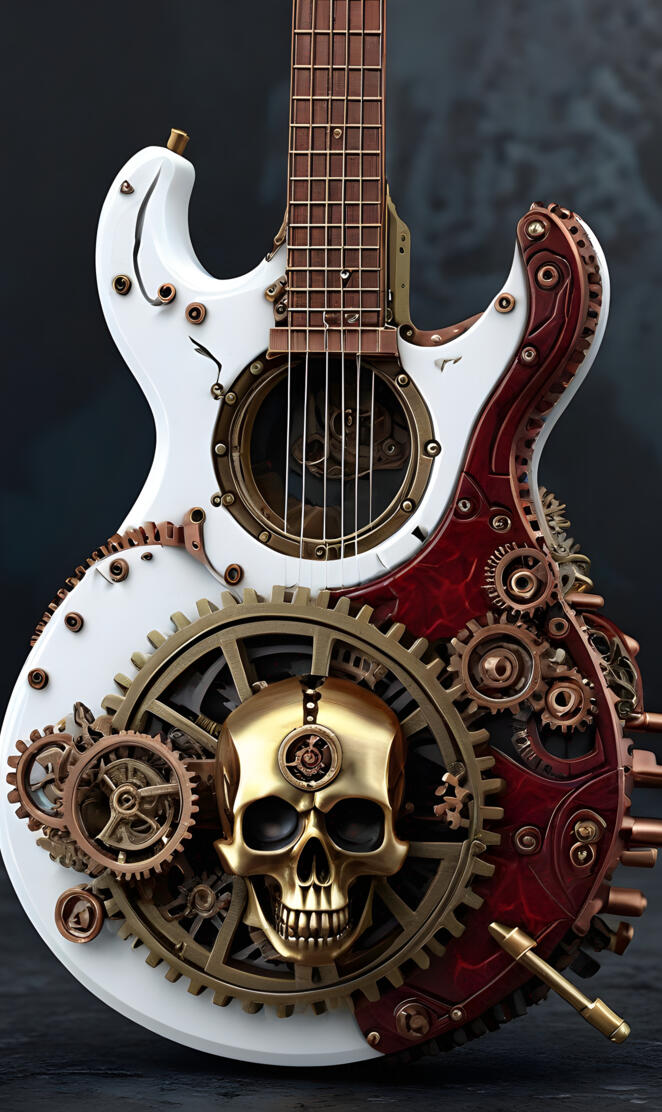 art, Steam Punk, skull guitar
