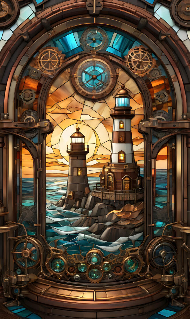 Steam punk & Stained glass lighthouses