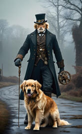 Steam punk golden retriever lover