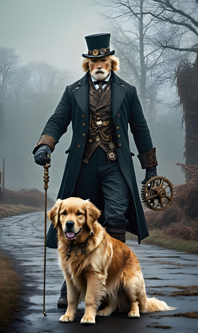 Steam punk golden retriever lover