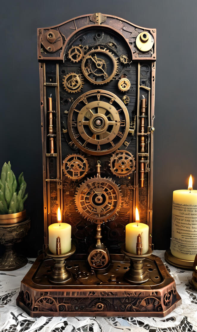Steam Punk, witches altar, candles