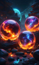 a group of fire orbs
