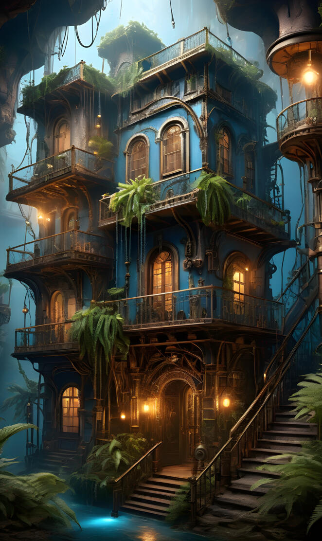 a large ornate building with stairs and plants on the outside