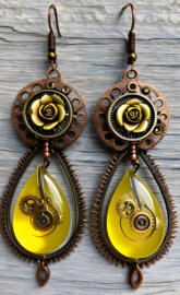 Steam Punk, lemon drop, earrings, gears,
