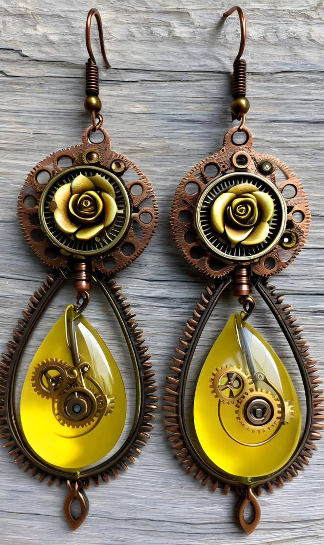 Steam Punk, lemon drop, earrings, gears,
