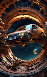 Steam punk planet with abducted ford sierra