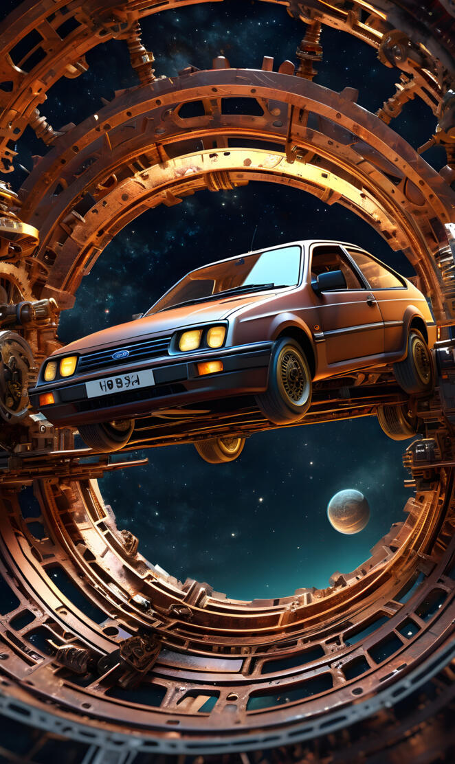 Steam punk planet with abducted ford sierra