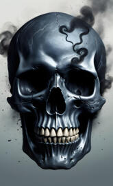 a black skull with steam coming out