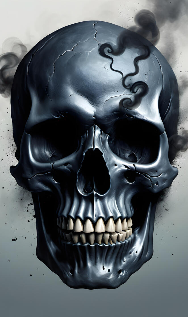a black skull with steam coming out