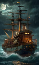 a ship in the water Steam punk