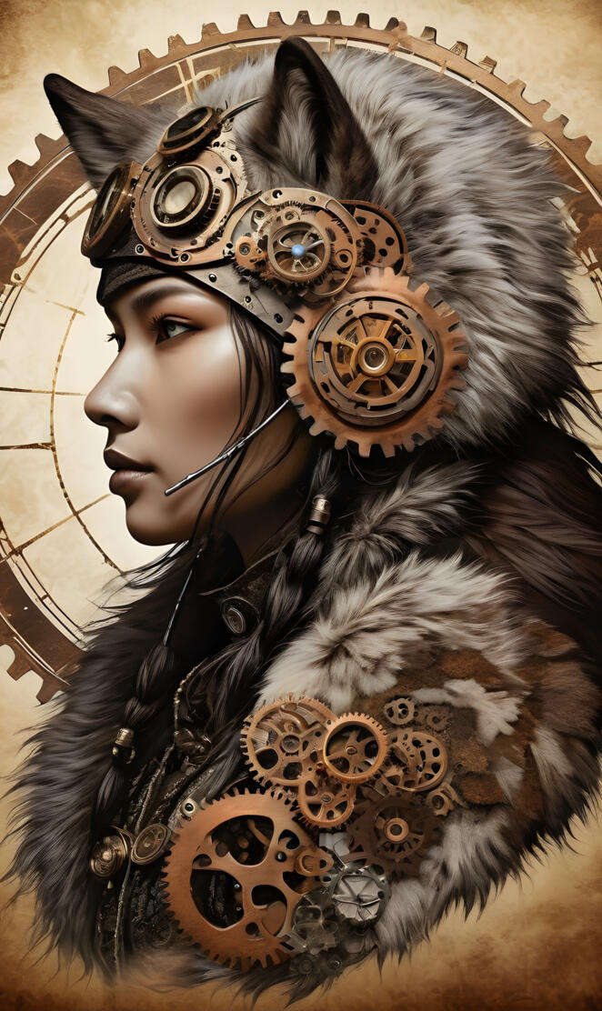 Alaskan Native "Eskimo " steam punk, wolf fur, female
