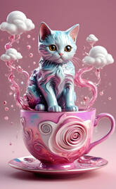 a cat figurine on a teacup