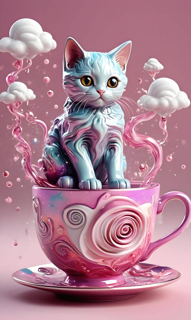 a cat figurine on a teacup