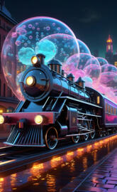 a train with lights on it