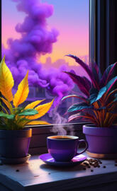 Trippy coffee with beautiful neon plants