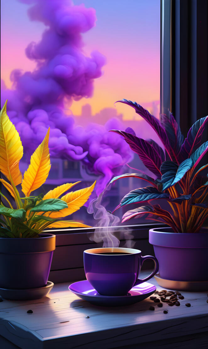 Trippy coffee with beautiful neon plants