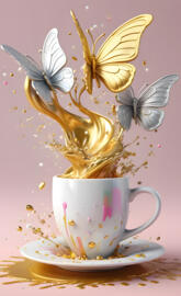a teacup with butterflies on it