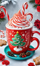 a tea cup with a red and white polka dots