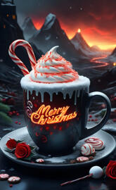 a mug with a red and white design on it