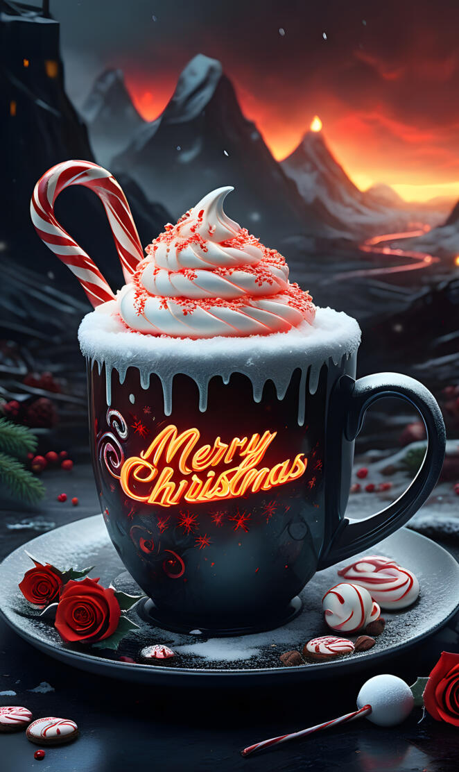 a mug with a red and white design on it