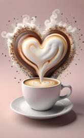 a cup of coffee with a heart shaped cookie on top
