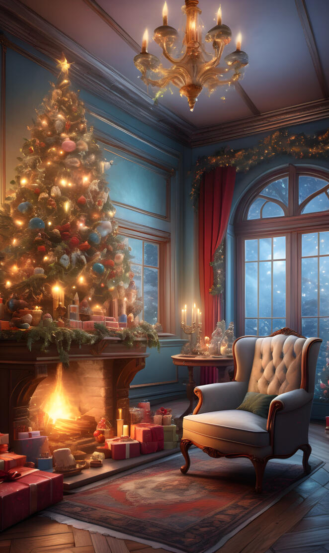 a christmas tree in a room