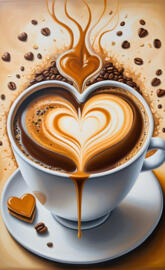 a cup of coffee with a design on the foam