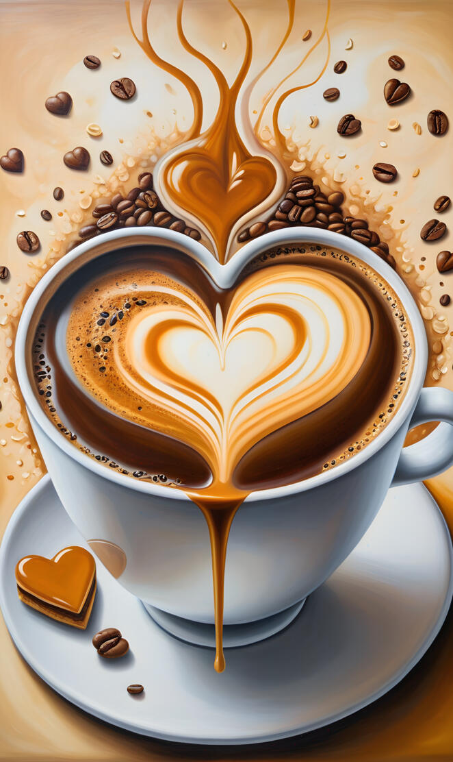 a cup of coffee with a design on the foam