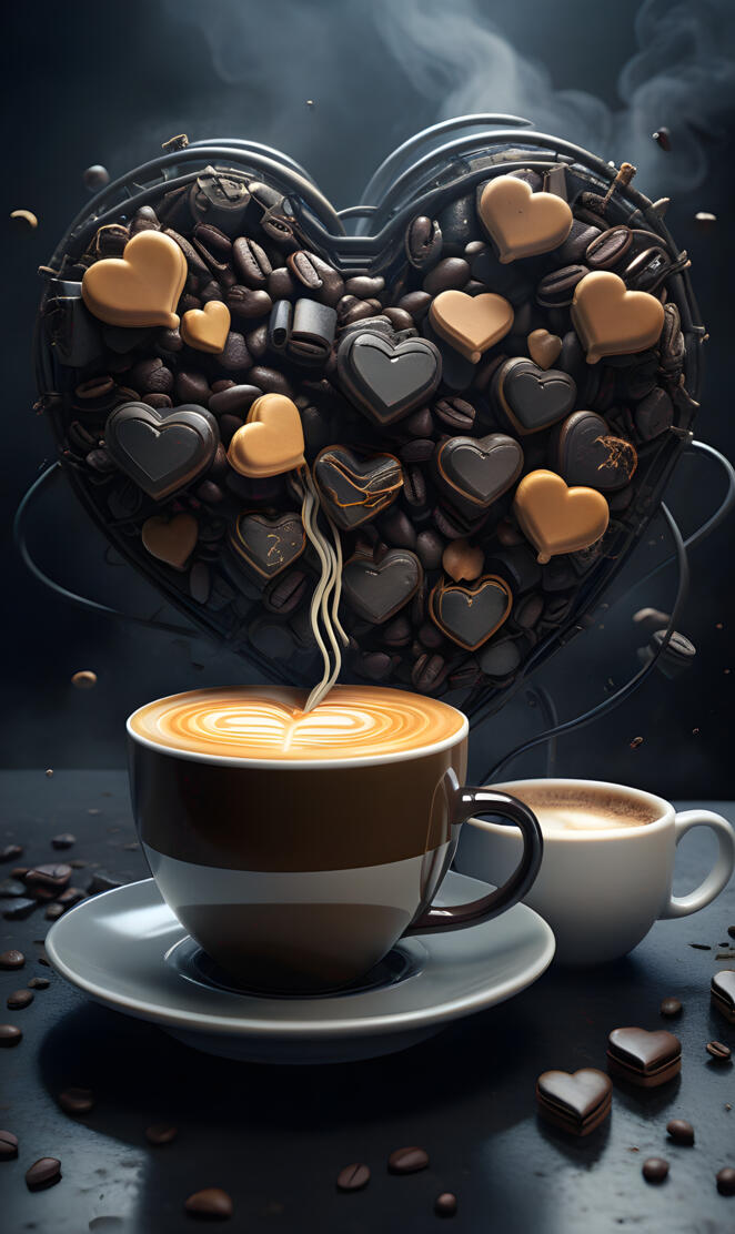 a cup of coffee and a tray of chocolates