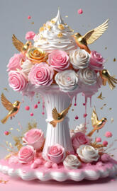 a cake with flowers and butterflies