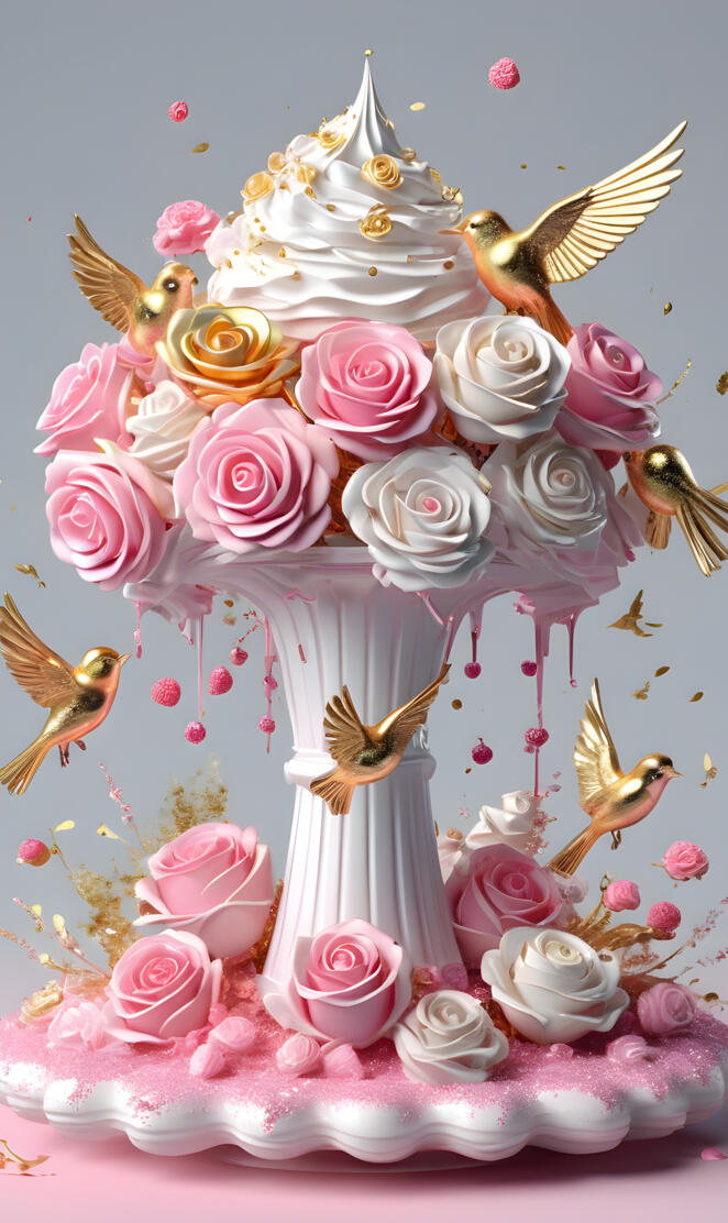 a cake with flowers and butterflies